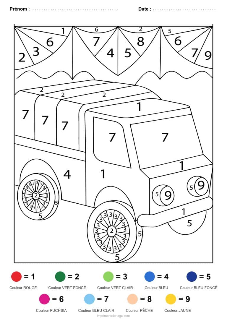 coloriage magique vehicules camion de fete - dessin gratuit &agrave; imprimer