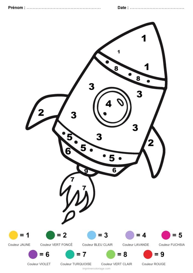 coloriage magique vehicules fusee - dessin gratuit &agrave; imprimer