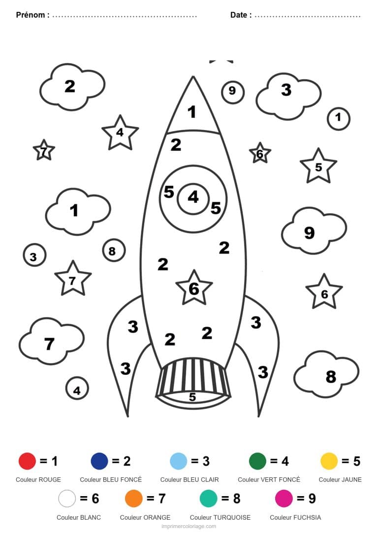 coloriage magique vehicules fusee etoilee - dessin gratuit &agrave; imprimer
