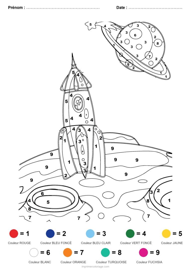 coloriage magique vehicules fusee sur la planete - dessin gratuit &agrave; imprimer