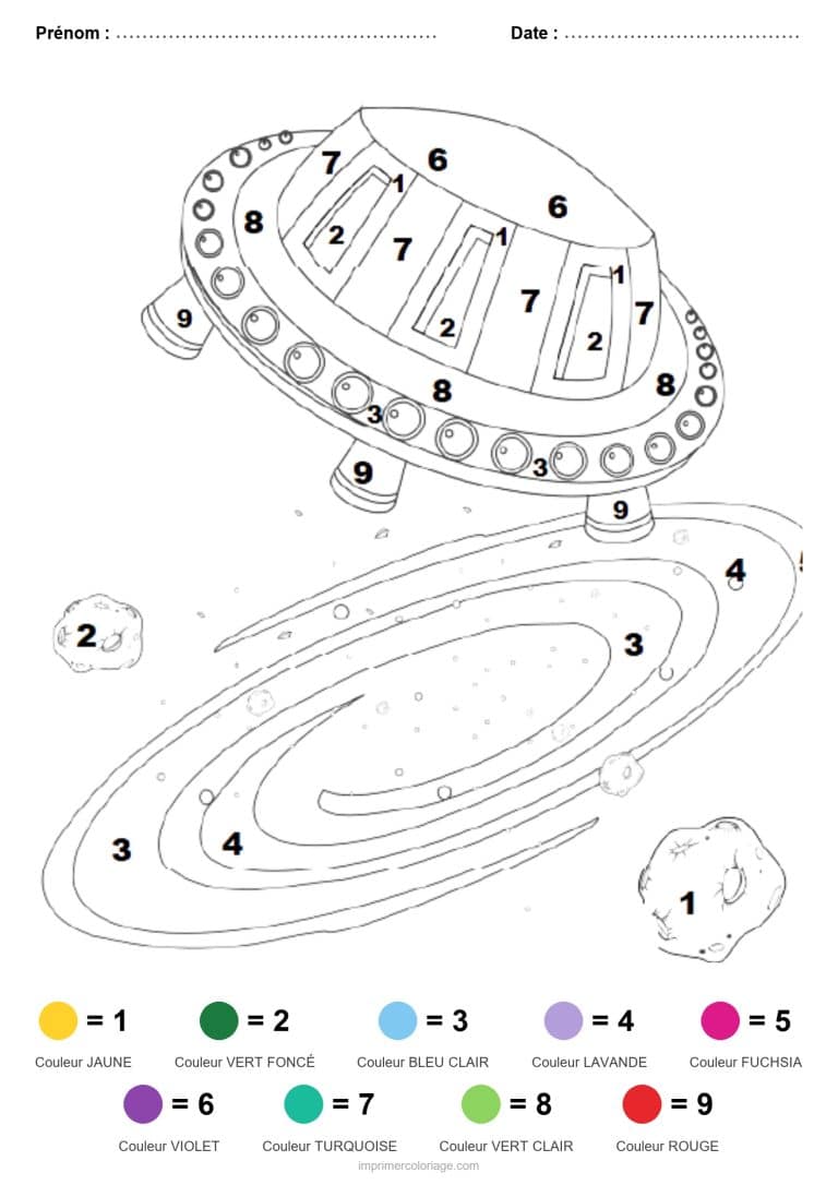 coloriage magique vehicules ovni et galaxie - dessin gratuit &agrave; imprimer