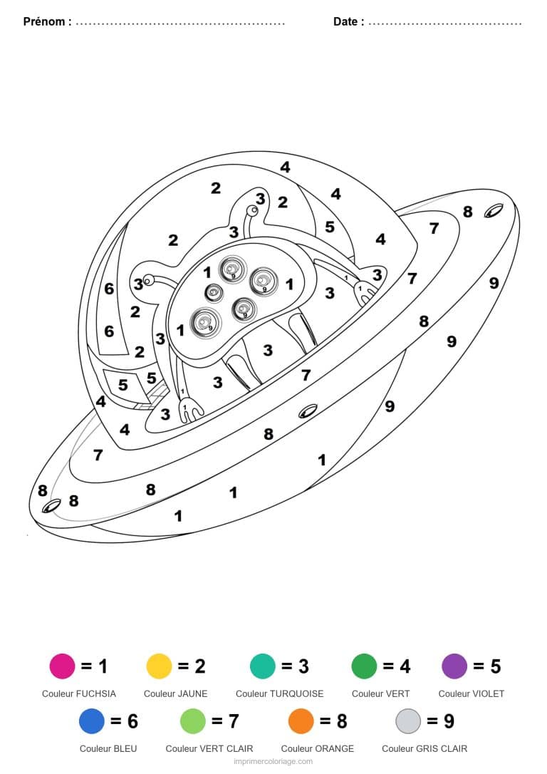 coloriage magique vehicules vaisseau ovni - dessin gratuit &agrave; imprimer