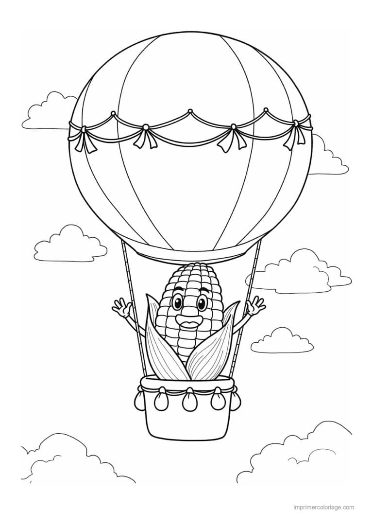 coloriage mais epi de mais en montgolfiere - dessin gratuit &agrave; imprimer