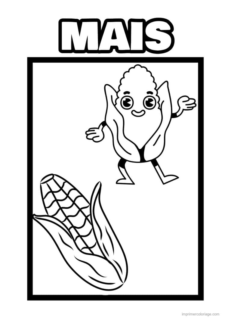 coloriage mais epi de mais et son personnage - dessin gratuit &agrave; imprimer