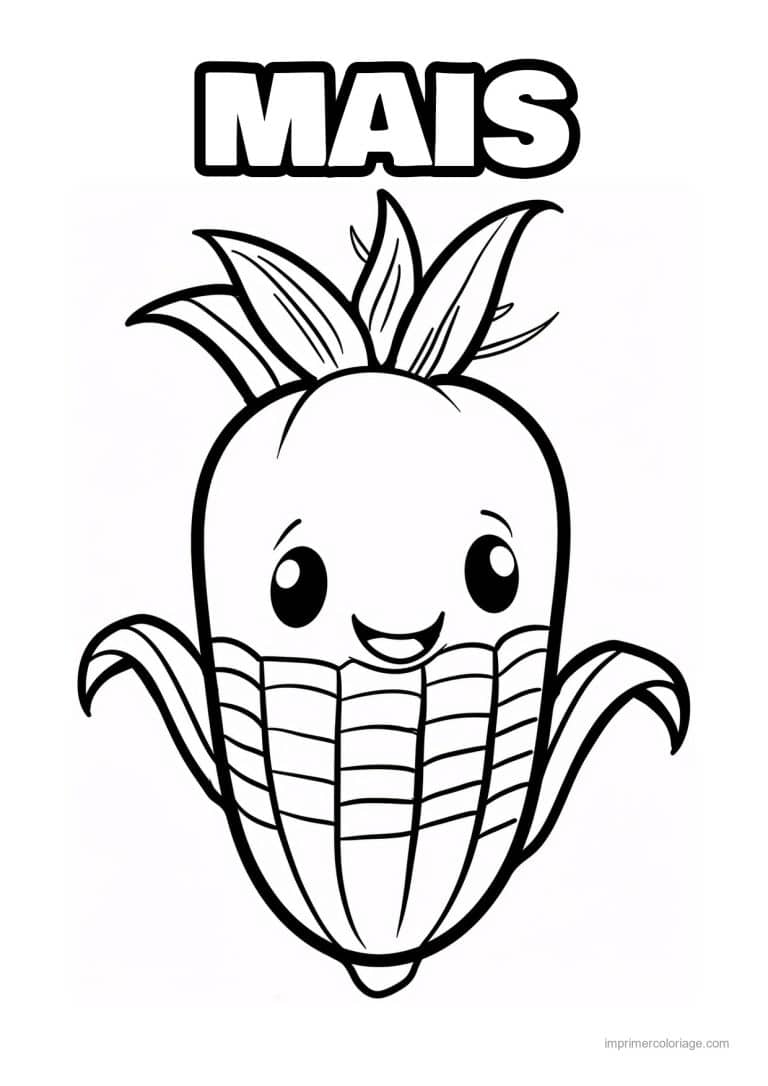 coloriage mais epi de mais kawaii 200 - dessin gratuit &agrave; imprimer