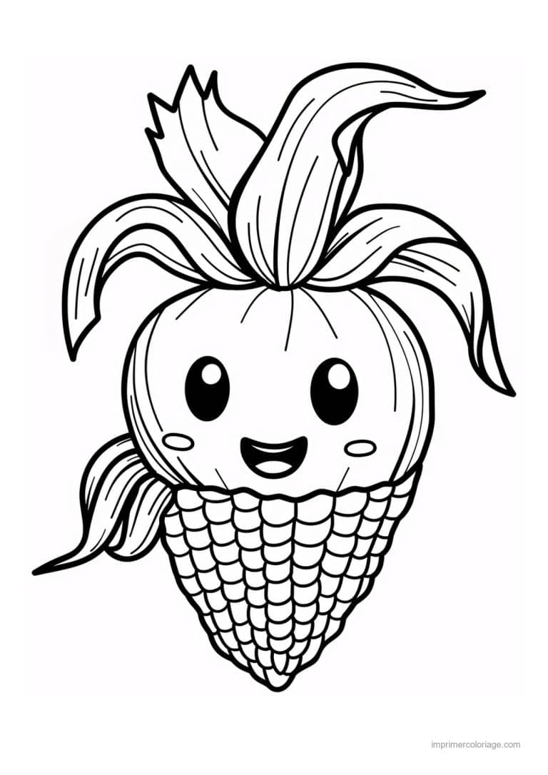 coloriage mais epi de mais kawaii 216 - dessin gratuit &agrave; imprimer