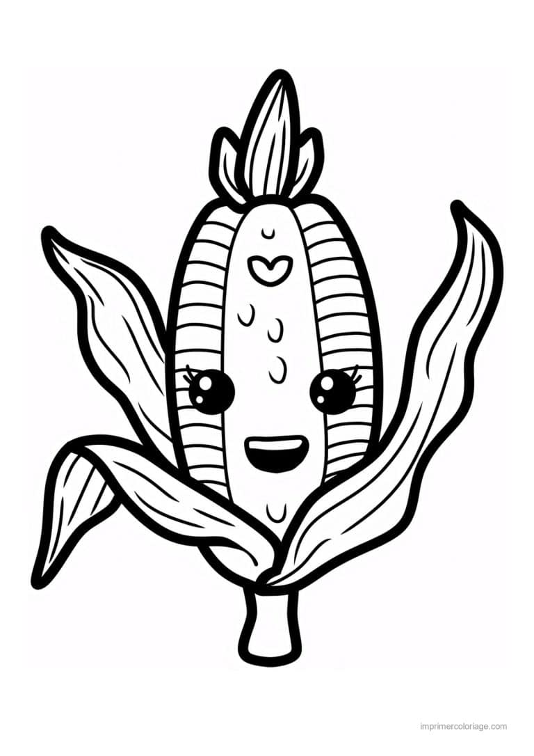 coloriage mais epi de mais kawaii - dessin gratuit &agrave; imprimer