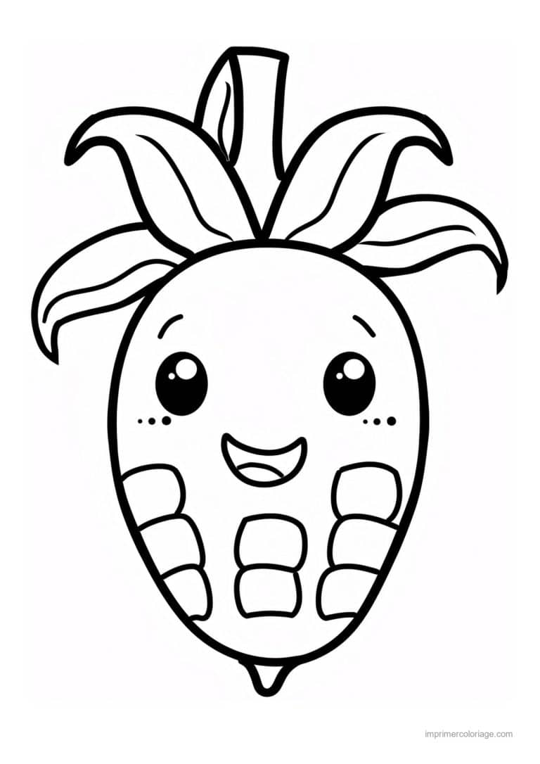 coloriage mais epi de mais kawaii aux feuilles dressees - dessin gratuit &agrave; imprimer
