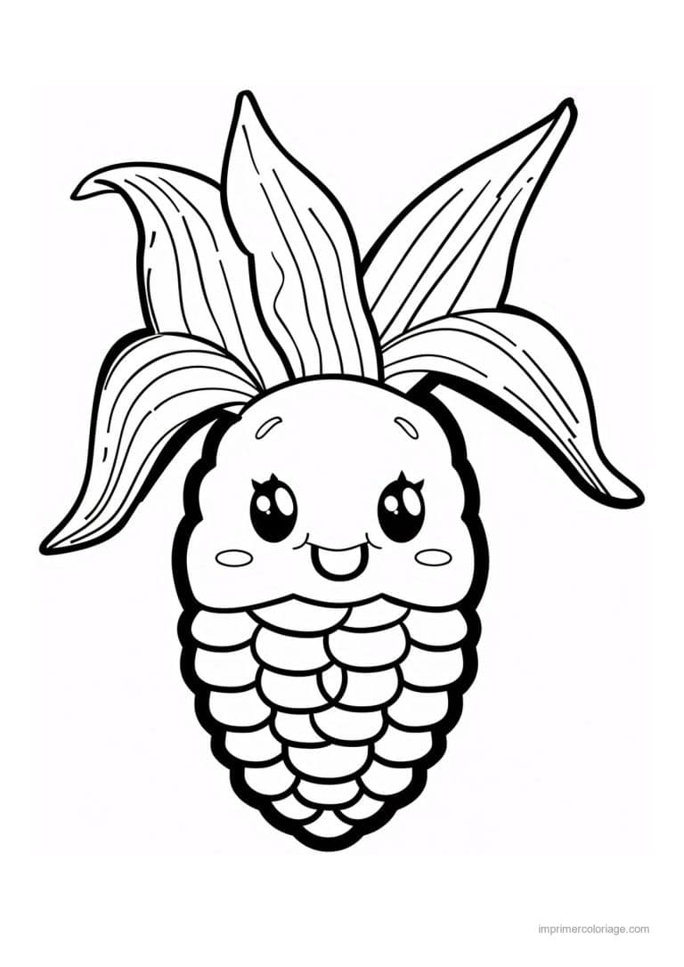 coloriage mais epi de mais kawaii aux grandes feuilles - dessin gratuit &agrave; imprimer