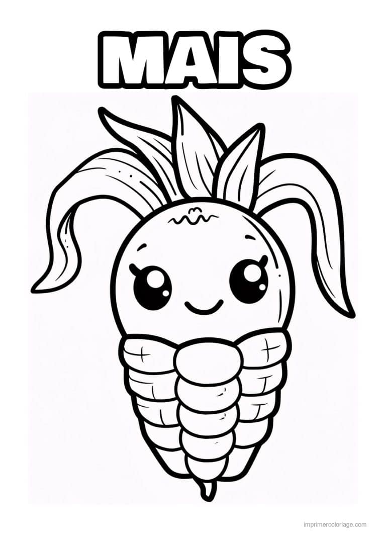 coloriage mais epi de mais kawaii aux longues feuilles - dessin gratuit &agrave; imprimer