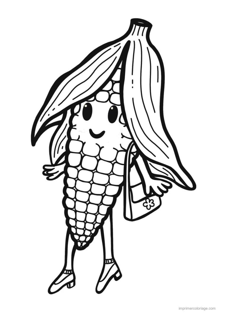 coloriage mais epi de mais kawaii elegant - dessin gratuit &agrave; imprimer