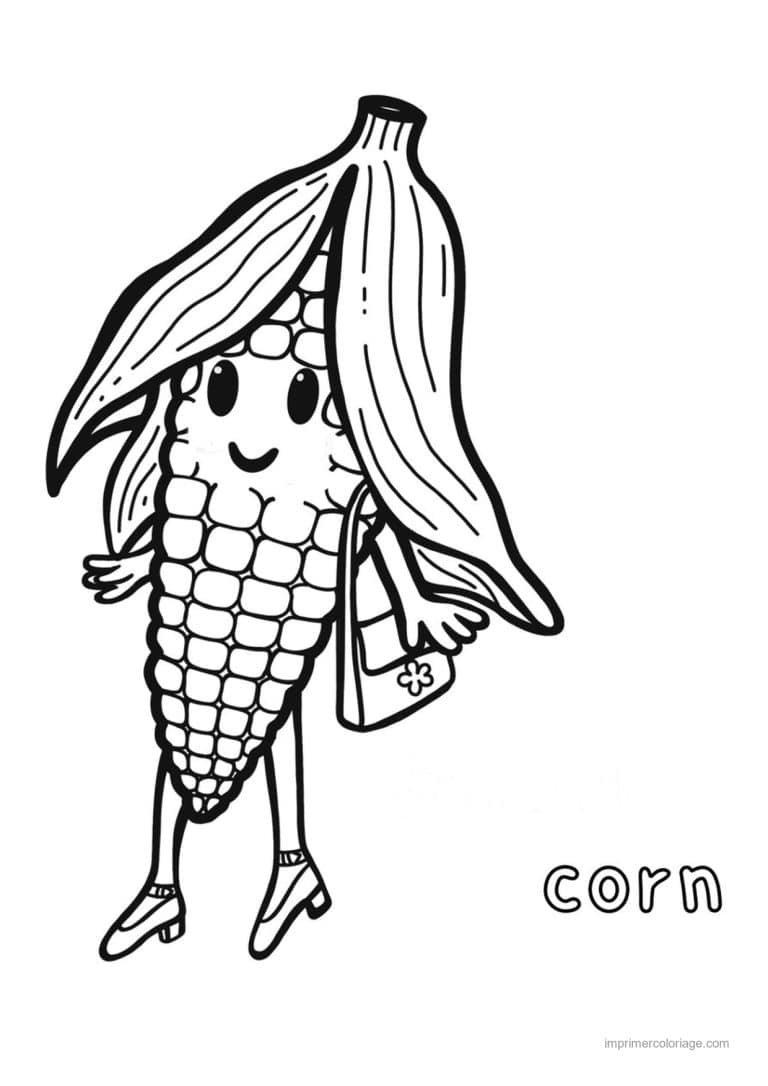 coloriage mais epi de mais kawaii en robe - dessin gratuit &agrave; imprimer