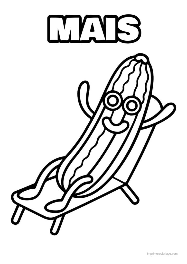 coloriage mais epi de mais kawaii en transat - dessin gratuit &agrave; imprimer