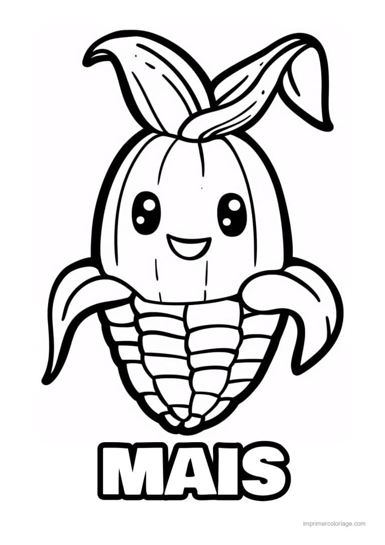 coloriage mais epi de mais kawaii epanoui - dessin gratuit &agrave; imprimer
