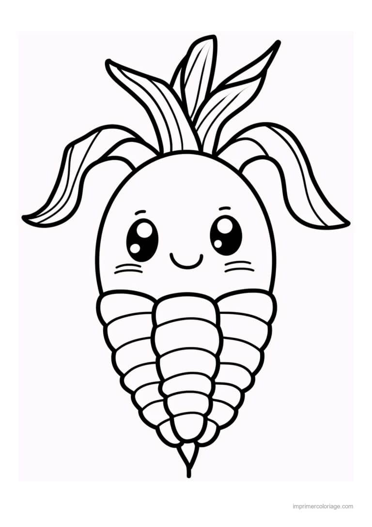 coloriage mais epi de mais kawaii etonne - dessin gratuit &agrave; imprimer