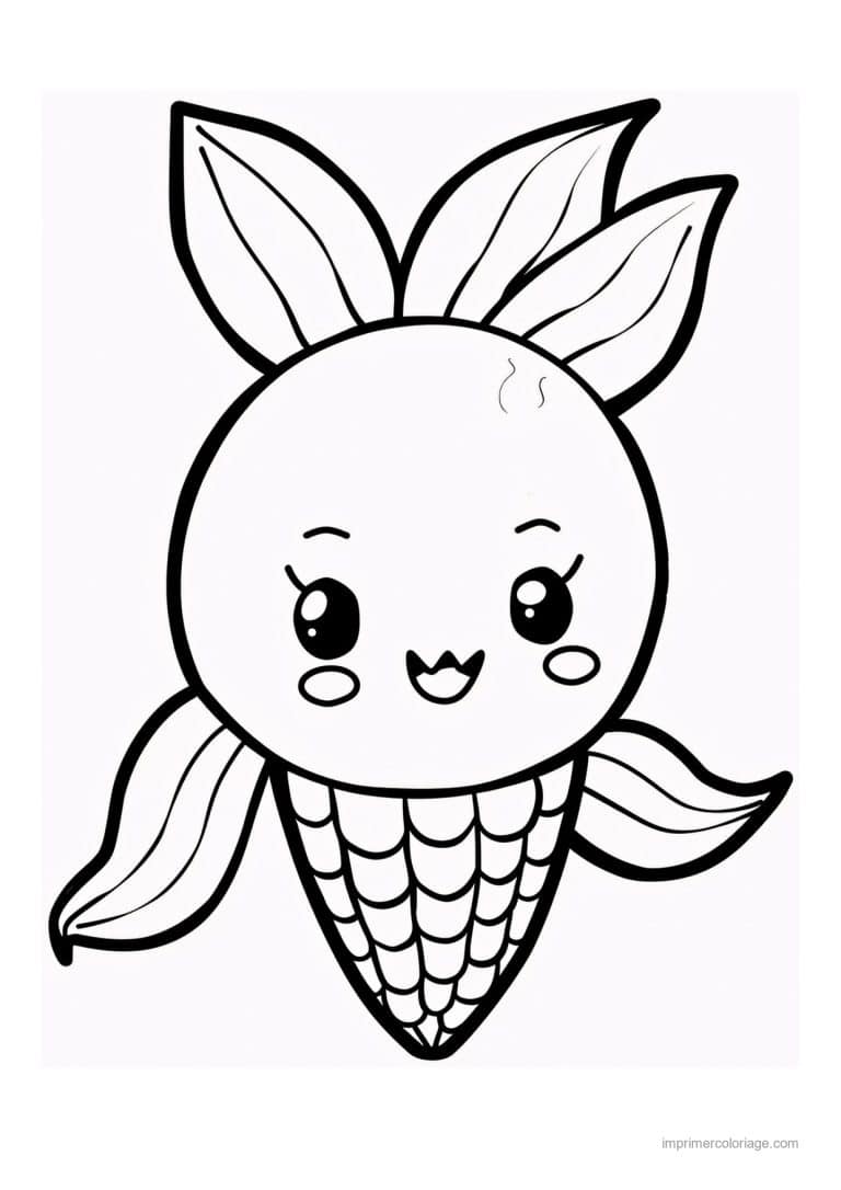 coloriage mais epi de mais kawaii souriant - dessin gratuit &agrave; imprimer