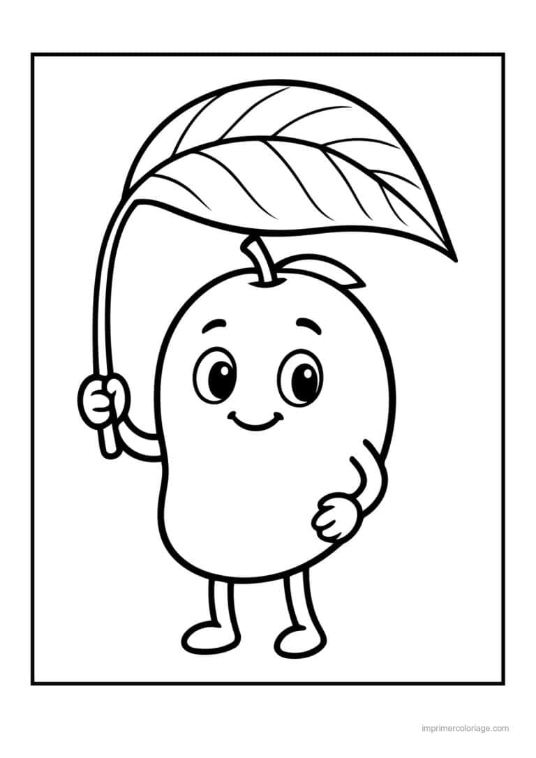 coloriage mangue mangue kawaii et sa feuille parapluie - dessin gratuit &agrave; imprimer