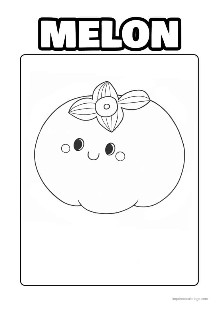 coloriage melon melon kawaii rond - dessin gratuit &agrave; imprimer