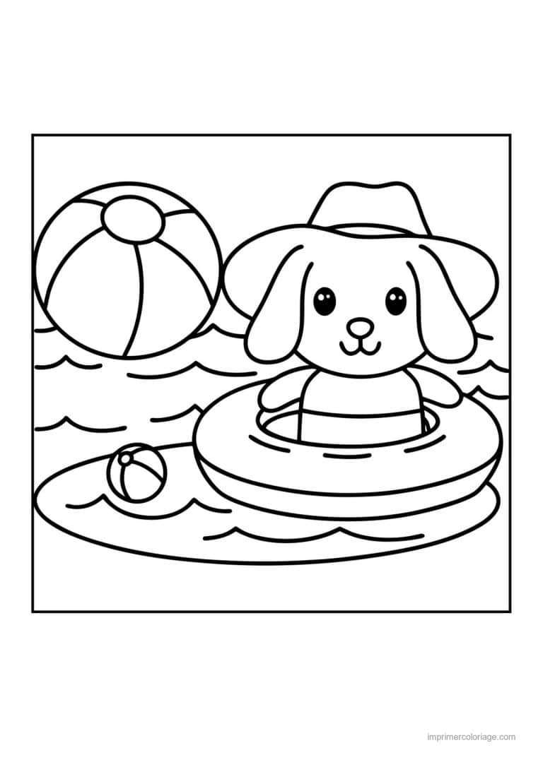 coloriage natation chien bouee - dessin gratuit &agrave; imprimer
