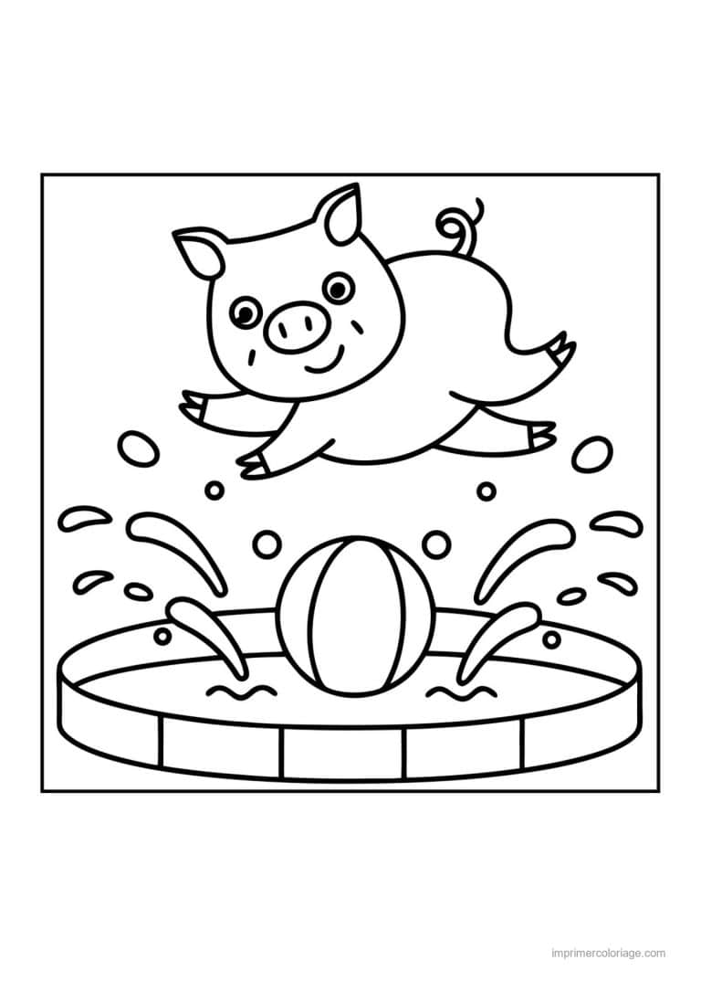 coloriage natation cochon piscine - dessin gratuit &agrave; imprimer