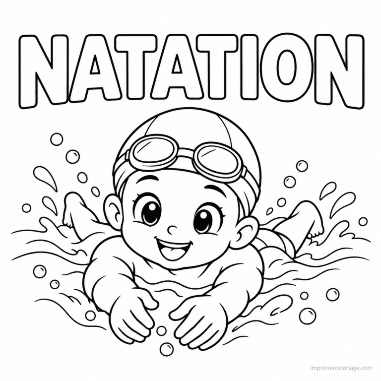 coloriage natation cute nageur bonnet lunettes brasse titre haut - dessin gratuit &agrave; imprimer