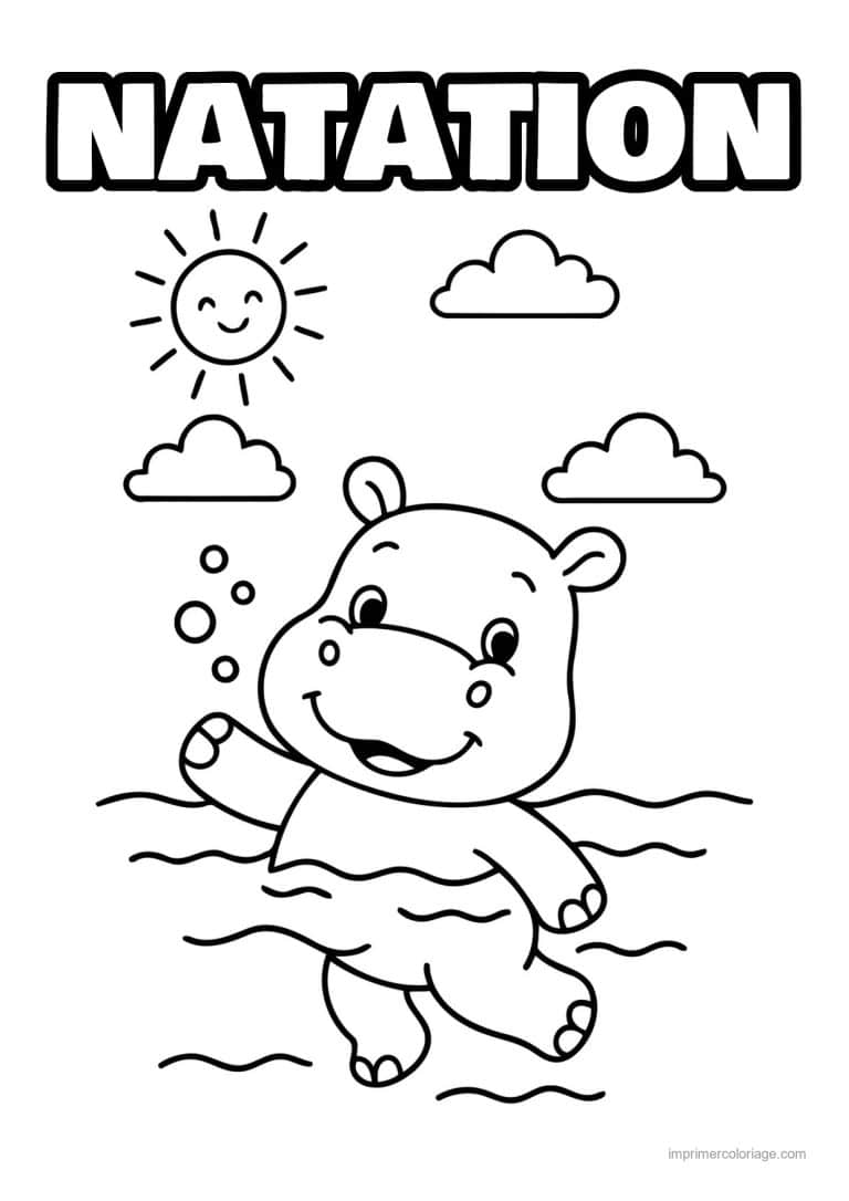 coloriage natation hippopotame baignade - dessin gratuit &agrave; imprimer