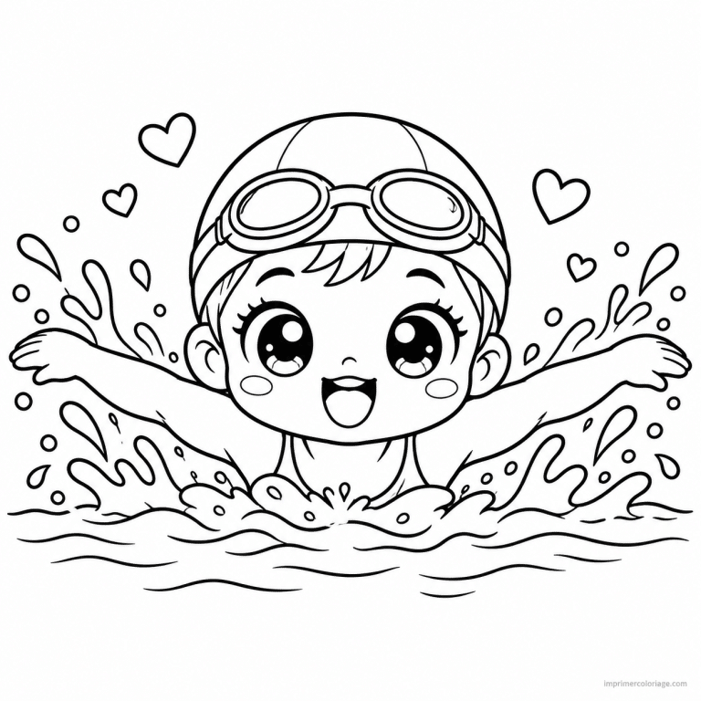 coloriage natation kawaii nageur nage papillon - dessin gratuit &agrave; imprimer