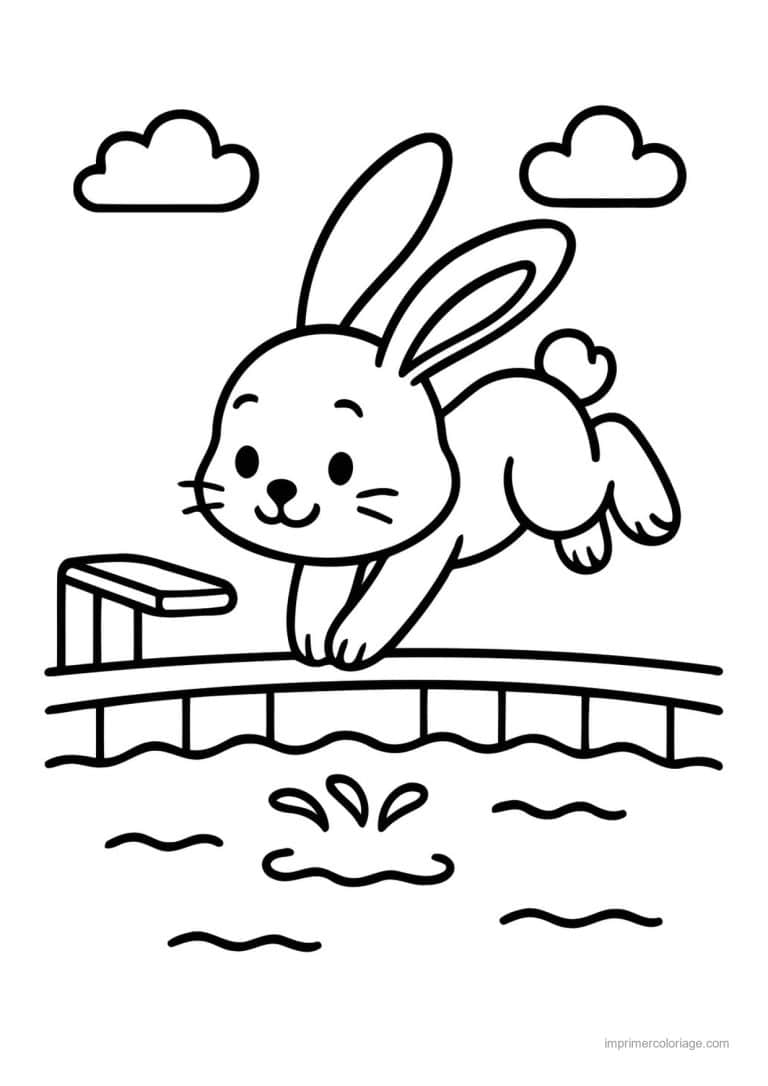coloriage natation lapin plongeon - dessin gratuit &agrave; imprimer