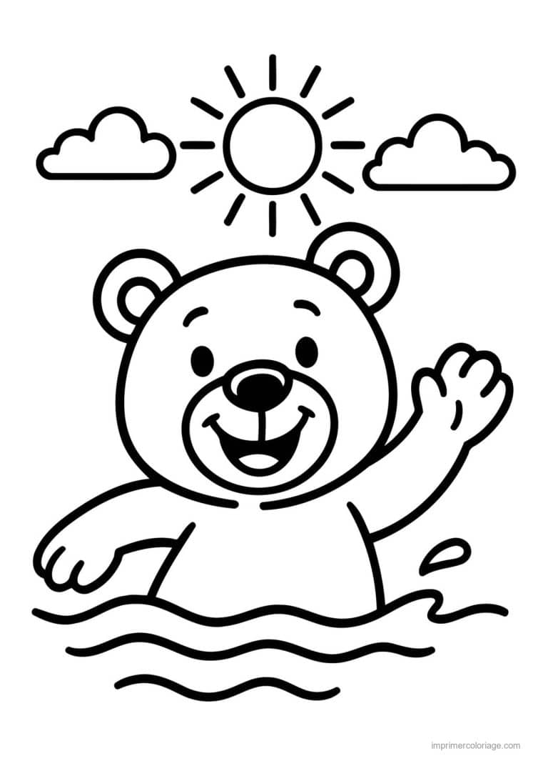 coloriage natation ourson baignade - dessin gratuit &agrave; imprimer