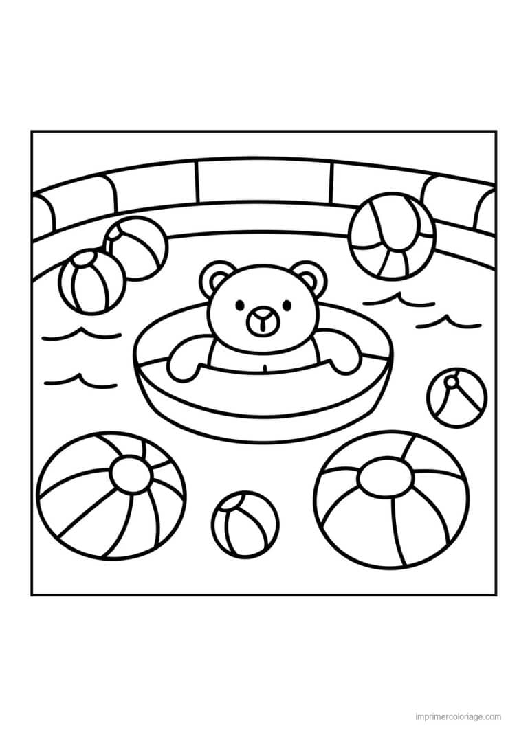 coloriage natation ourson bouee ballons - dessin gratuit &agrave; imprimer