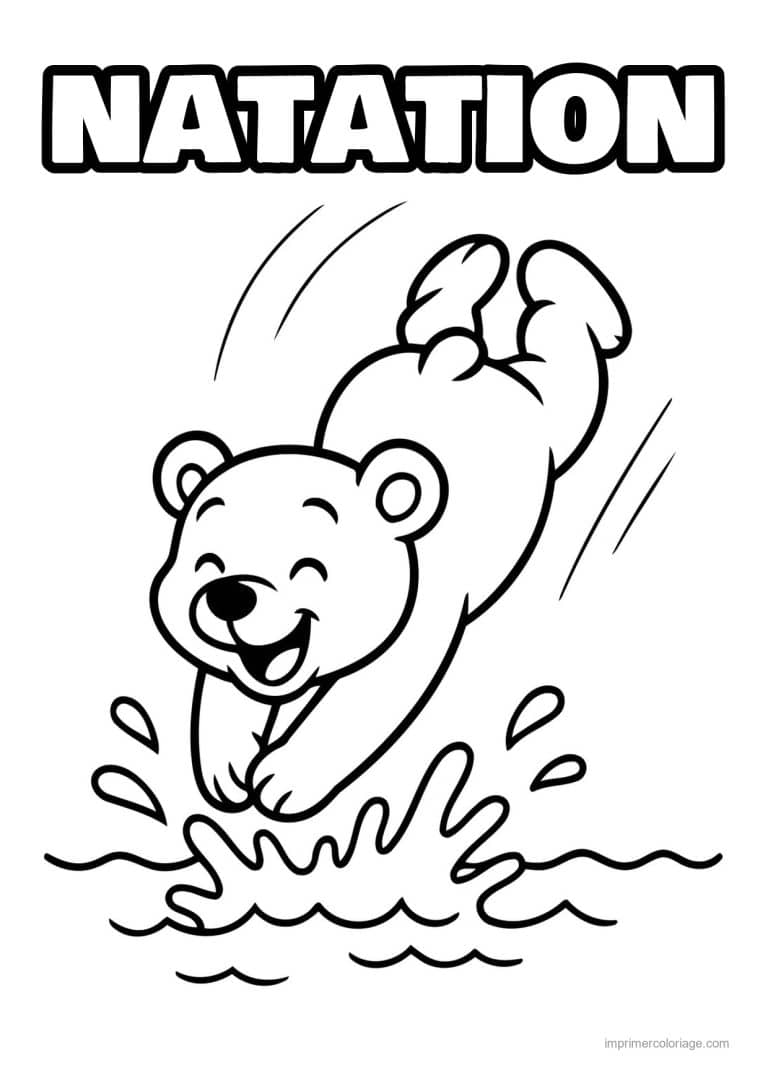 coloriage natation ourson plongeon - dessin gratuit &agrave; imprimer