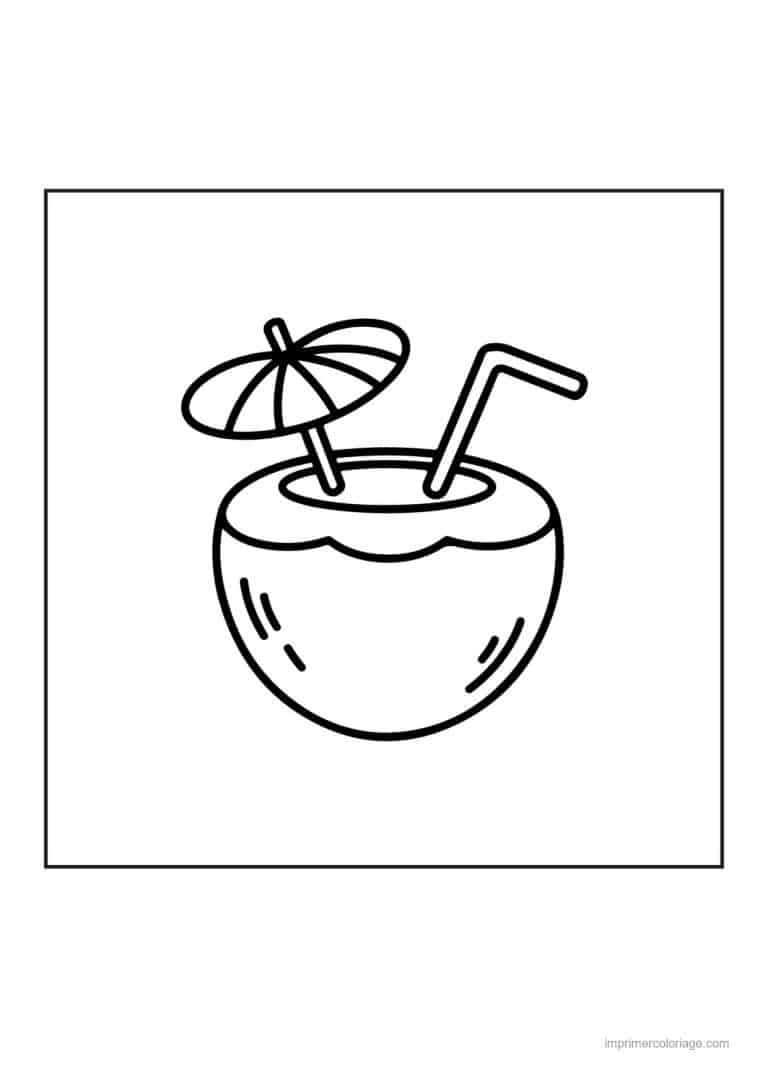 coloriage noix de coco noix de coco et sa paille - dessin gratuit &agrave; imprimer