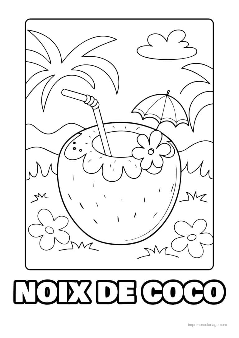 coloriage noix de coco noix de coco et son ombrelle 2 - dessin gratuit &agrave; imprimer