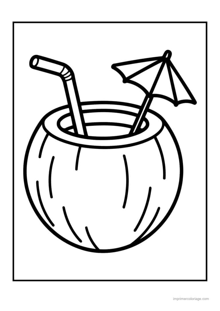 coloriage noix de coco noix de coco et son ombrelle - dessin gratuit &agrave; imprimer