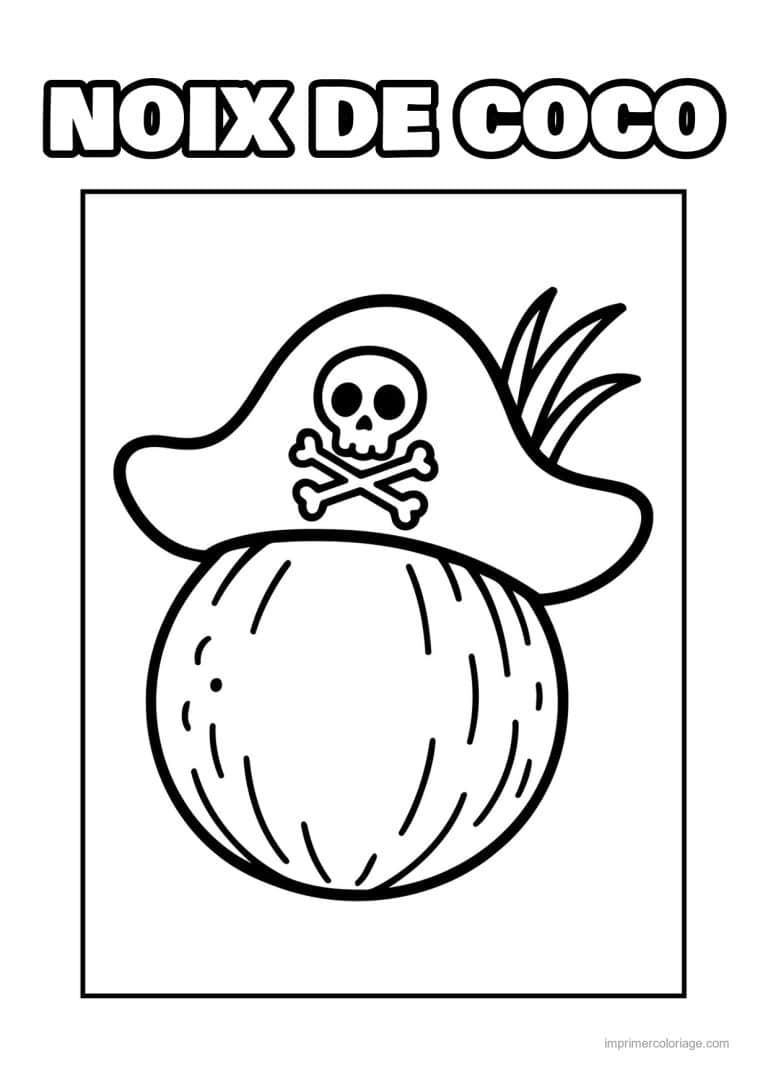 coloriage noix de coco noix de coco kawaii pirate - dessin gratuit &agrave; imprimer