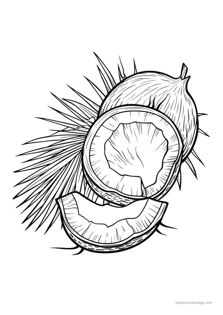 coloriage noix de coco noix de coco ouverte - dessin gratuit &agrave; imprimer