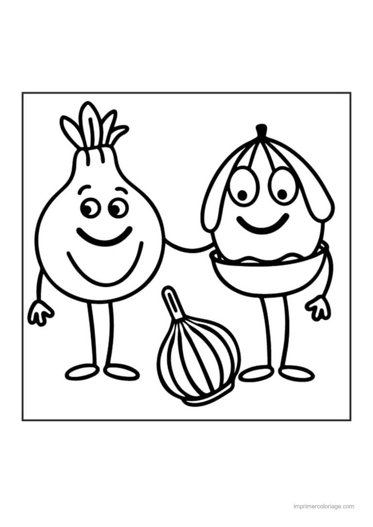coloriage oignon ail poireau ail et oignons kawaii - dessin gratuit &agrave; imprimer