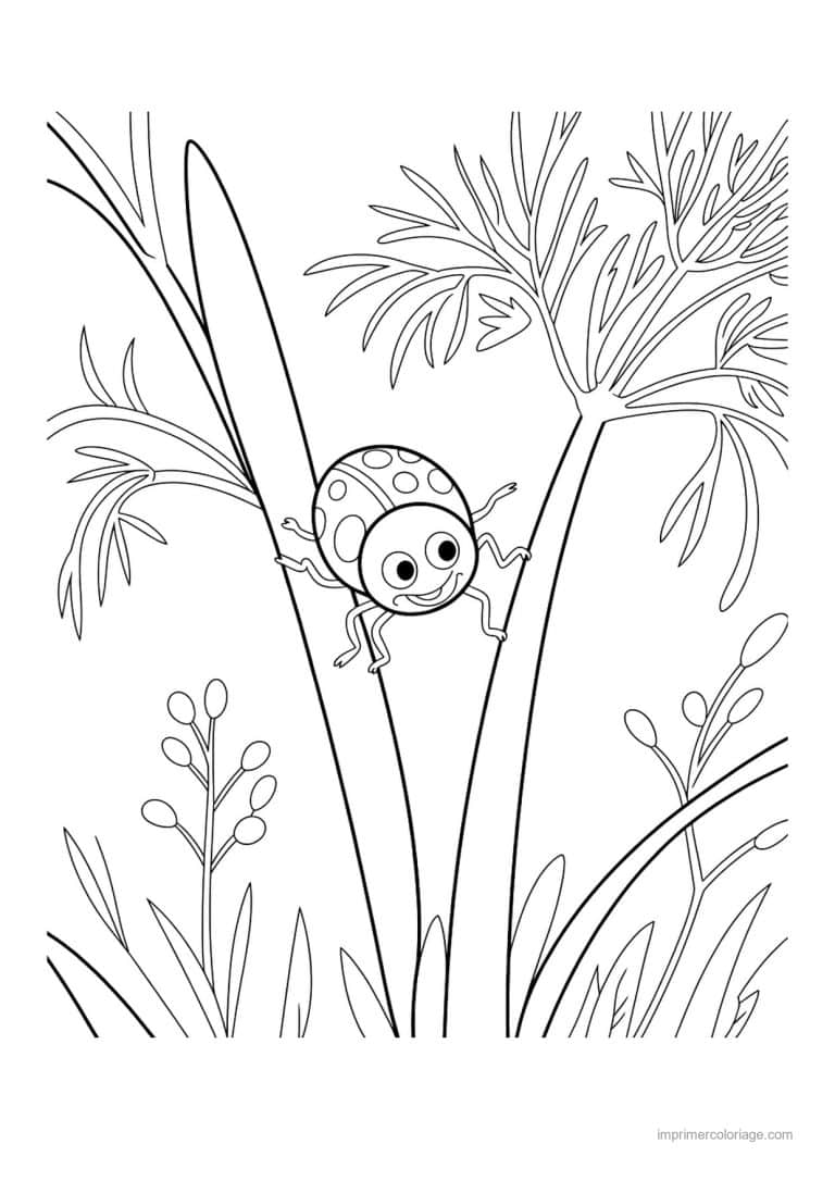 coloriage oignon ail poireau ciboulette en touffe et coccinelle - dessin gratuit &agrave; imprimer