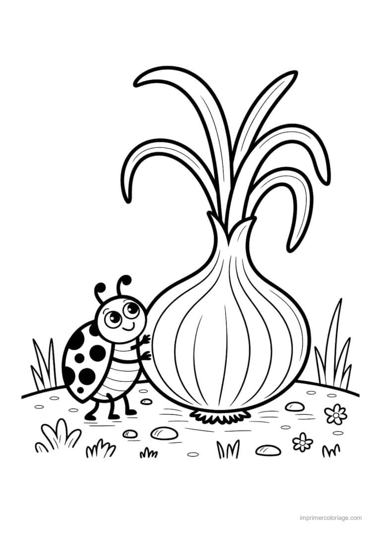 coloriage oignon ail poireau oignon et coccinelle - dessin gratuit &agrave; imprimer