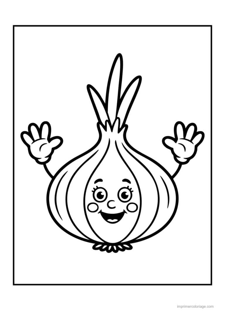 coloriage oignon ail poireau oignon kawaii bras leves - dessin gratuit &agrave; imprimer