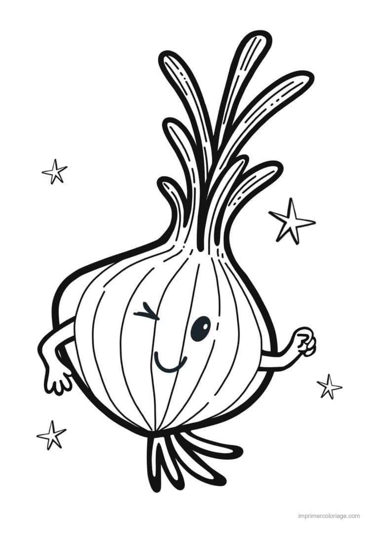 coloriage oignon ail poireau oignon kawaii etoile - dessin gratuit &agrave; imprimer