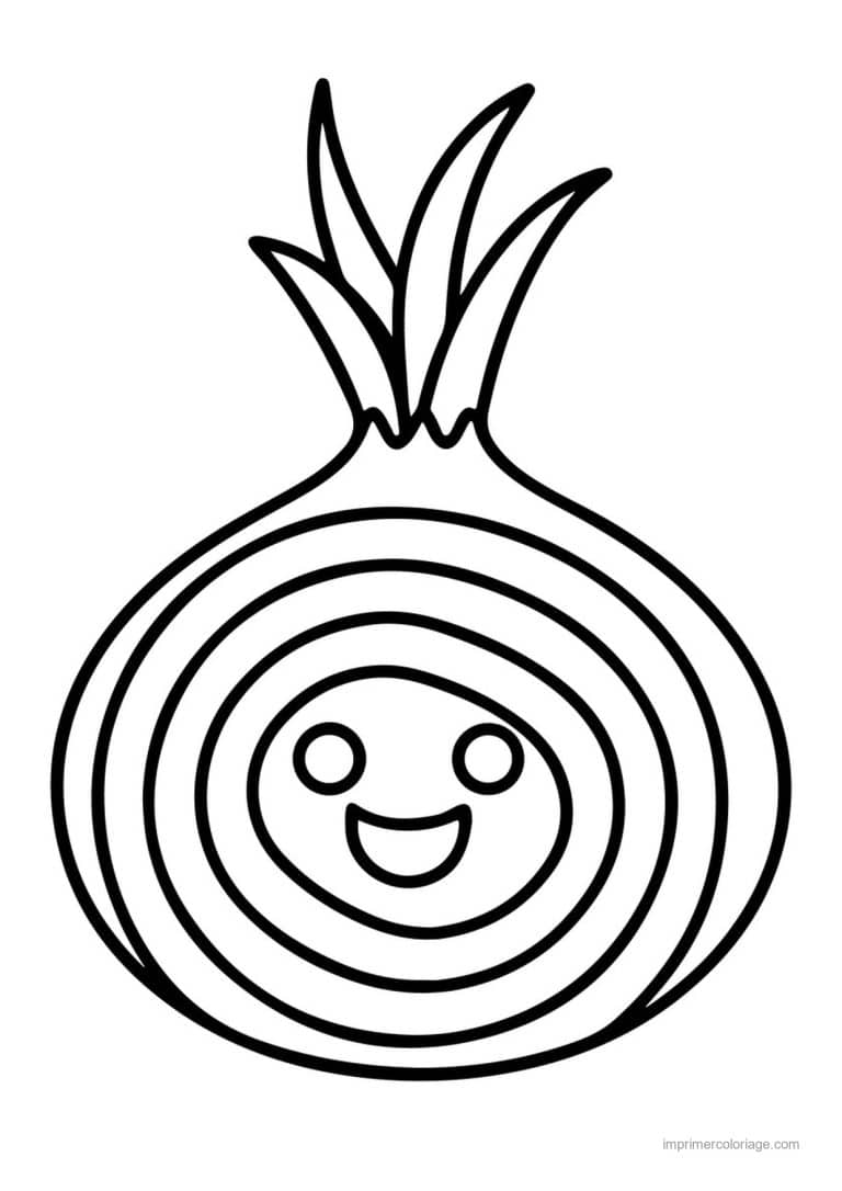 coloriage oignon ail poireau oignon kawaii souriant - dessin gratuit &agrave; imprimer
