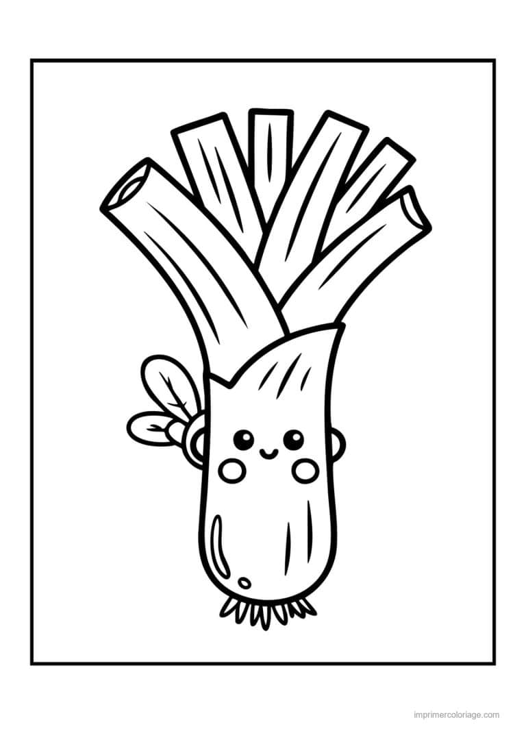 coloriage oignon ail poireau poireau kawaii souriant - dessin gratuit &agrave; imprimer