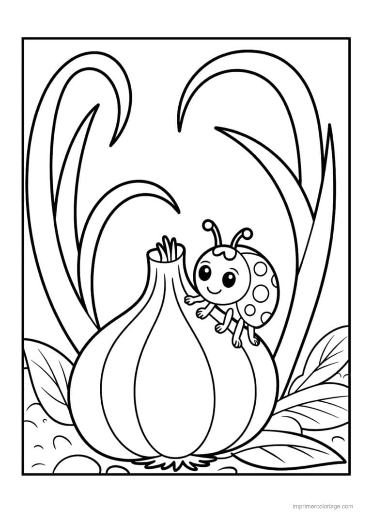 coloriage oignon ail poireau tete d ail encadree - dessin gratuit &agrave; imprimer