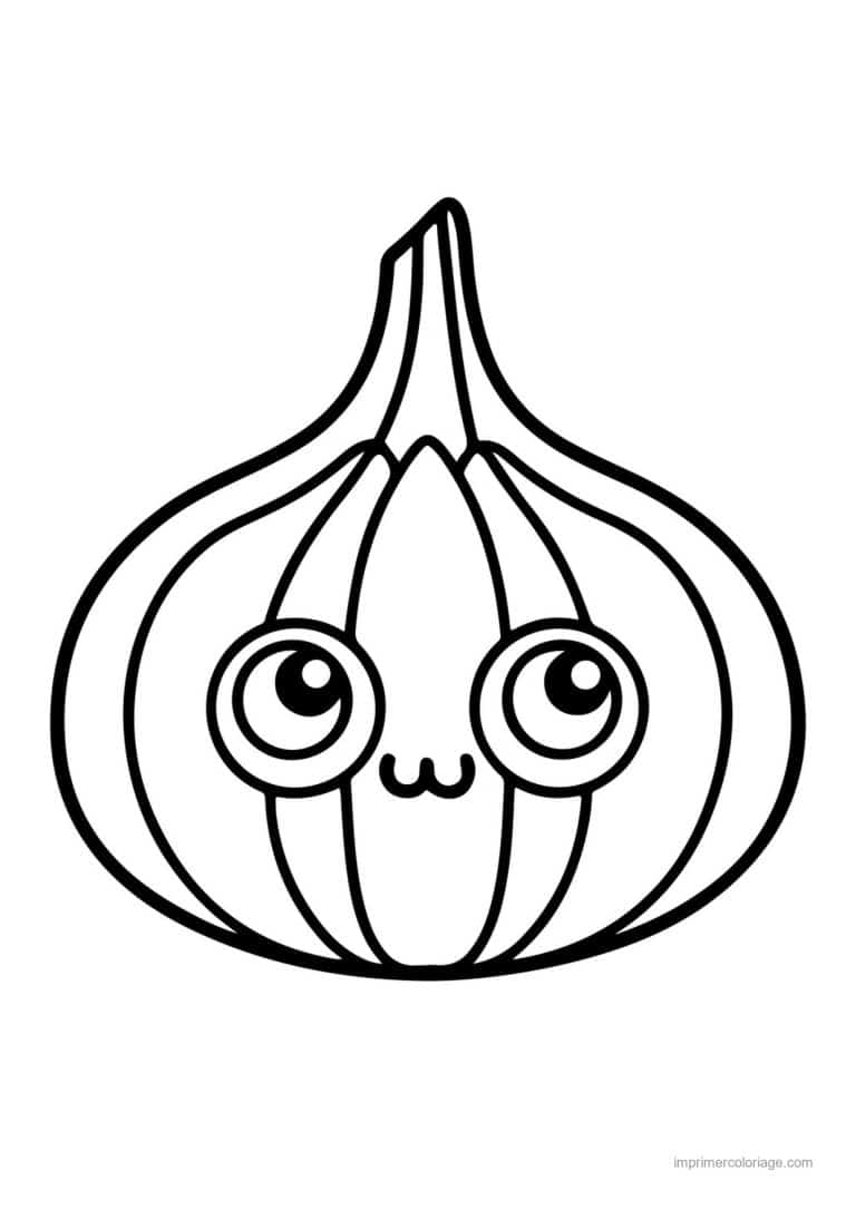 coloriage oignon ail poireau tete d ail kawaii - dessin gratuit &agrave; imprimer