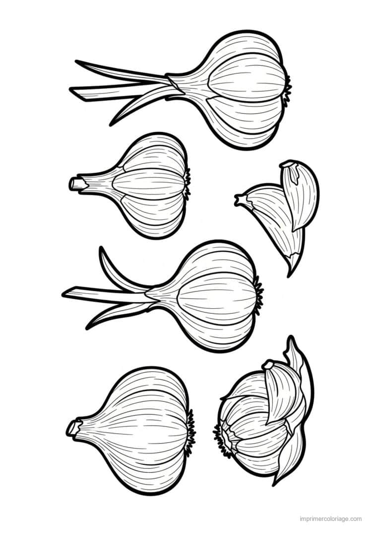 coloriage oignon ail poireau tetes d ail et gousses - dessin gratuit &agrave; imprimer