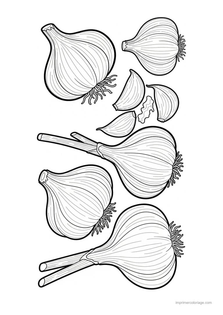 coloriage oignon ail poireau tetes d ail et oignons - dessin gratuit &agrave; imprimer