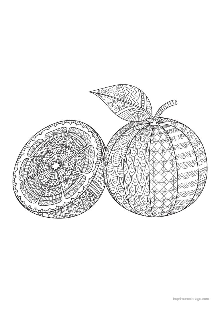 coloriage orange mandarine orange entiere et coupee mandala - dessin gratuit &agrave; imprimer