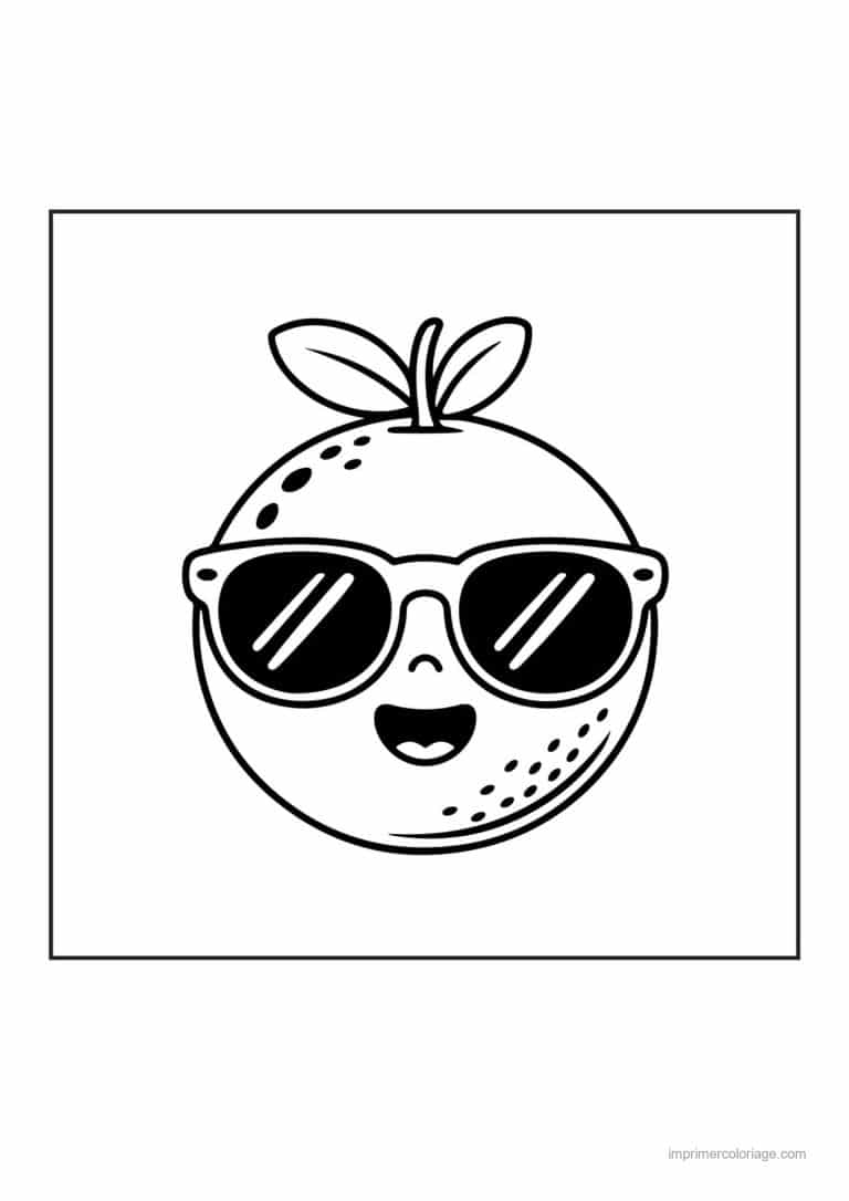 coloriage orange mandarine orange kawaii a lunettes - dessin gratuit &agrave; imprimer