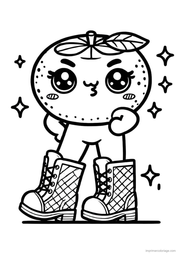 coloriage orange mandarine orange kawaii en bottines - dessin gratuit &agrave; imprimer